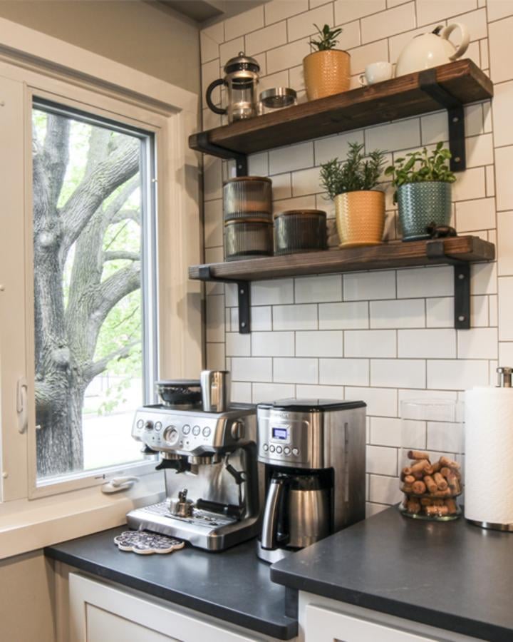 Coffee maker and espresso machine on counter