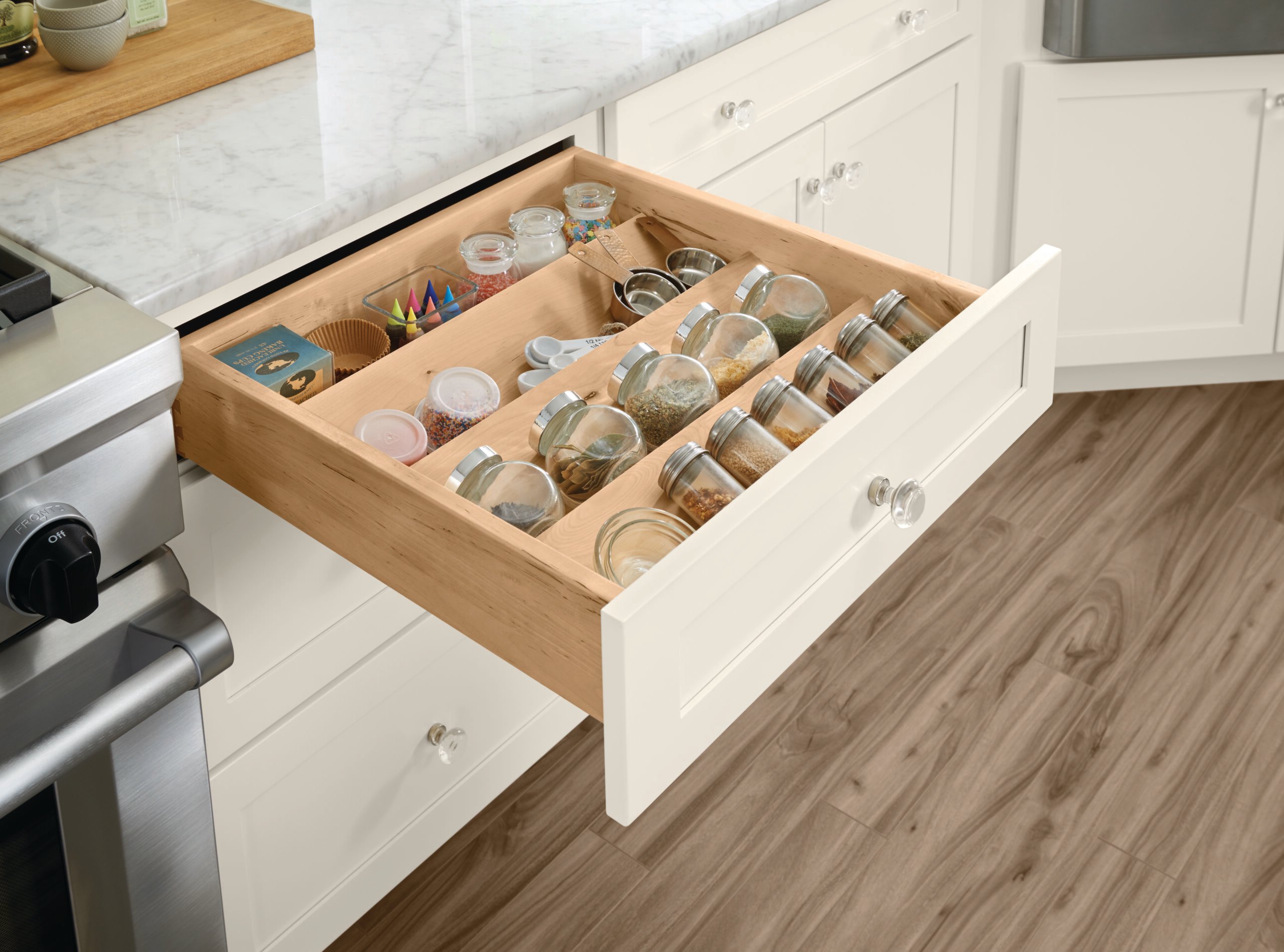Kitchen drawer with spice rack insert